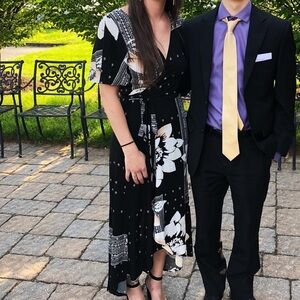 O'Neill Black and White Patterned wrap dress